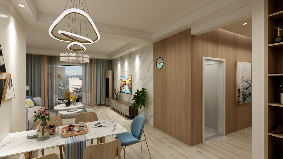 咸阳装修案例蓝光公园华府120-北欧原木风格