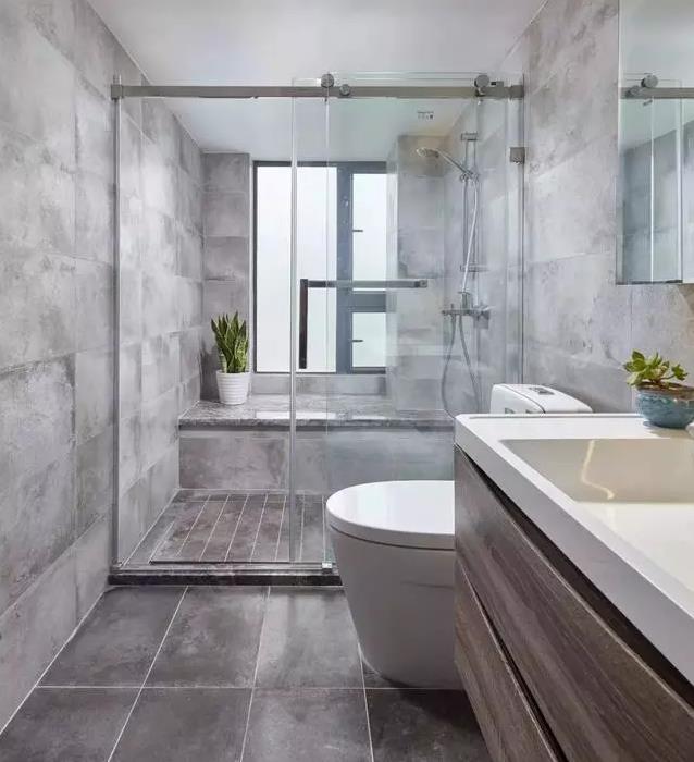 简洁质朴的简约装修，太喜欢卫生间的设计了，淋浴房还能坐着