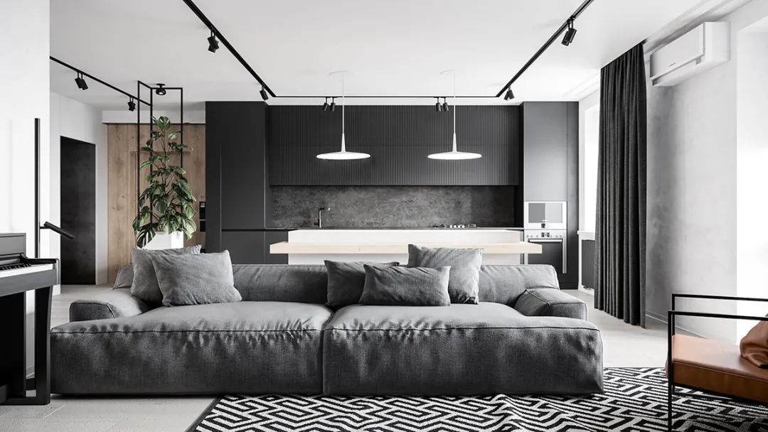 黑白灰色调的三室一厅，这样设计太有格调了！