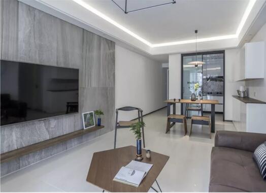 102㎡现代简约风格装修效果图，电视墙超大气！