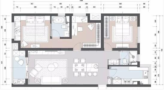 123平黑白灰现代简约风格，打通次卧设计衣帽间和书房，太棒了