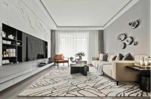 110平现代轻奢风格装修，嵌入式大理石背景墙