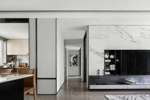 110平现代轻奢风格装修，嵌入式大理石背景墙