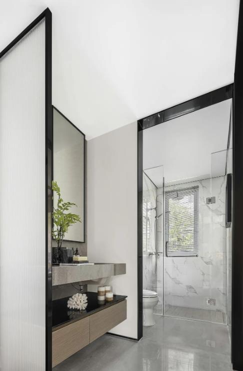 110平现代轻奢风格装修，嵌入式大理石背景墙