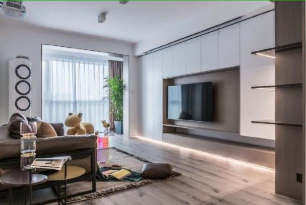 116平简约现代大户型，电视墙定制柜子，设计感十足！