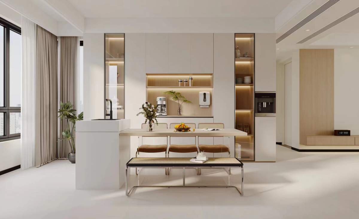 咸阳装修案例中央首府138m²—原木奶油风